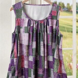 Patchwork Sleeveless Top - Purple and Pink